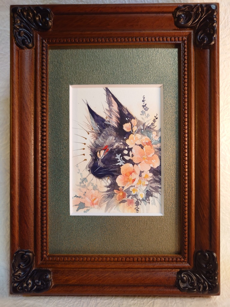 直筆ATC 黒猫「香りの庭」