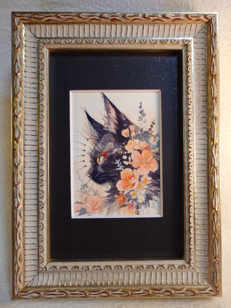 直筆ATC 黒猫「香りの庭」