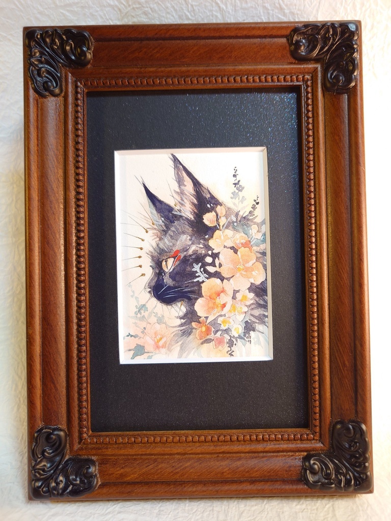 直筆ATC 黒猫「香りの庭」