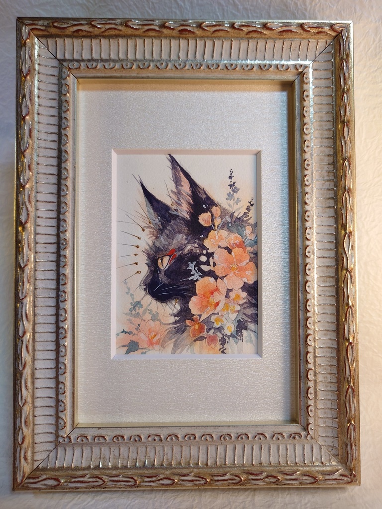 直筆ATC 黒猫「香りの庭」