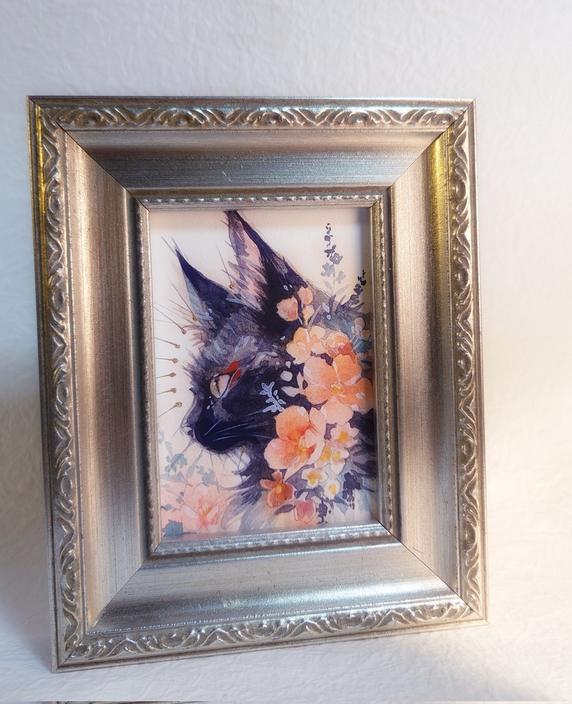 直筆ATC 黒猫「香りの庭」