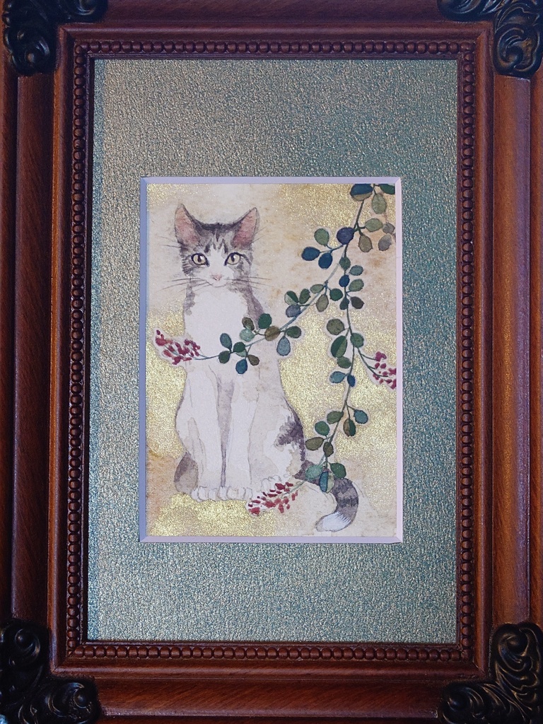 直筆ATC萩と猫「向秋の聲」