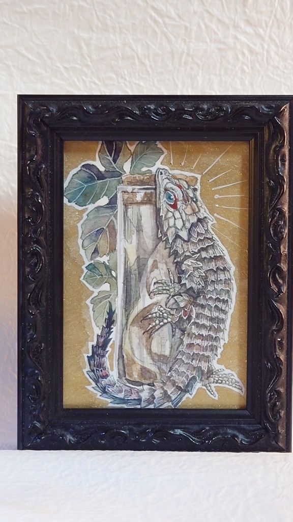 直筆ATCアルマジロトカゲ「時を詰めた瓶に」