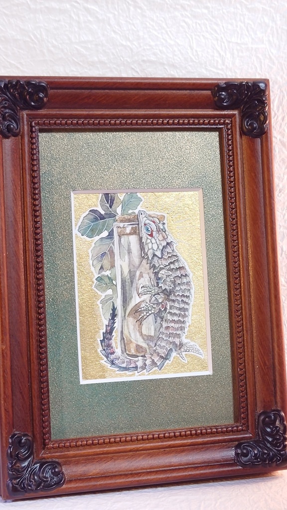 直筆ATCアルマジロトカゲ「時を詰めた瓶に」