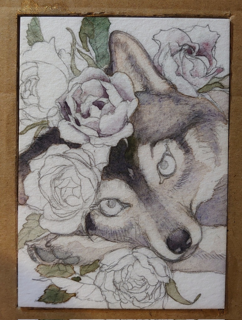 直筆ATC 花と狼「白風」