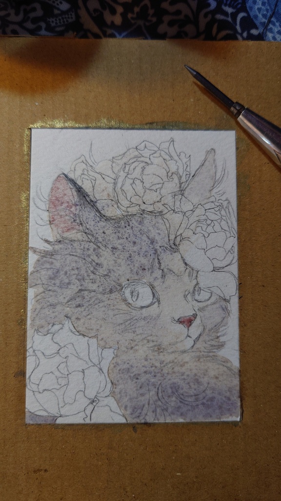 直筆ATC 猫「天つ風」