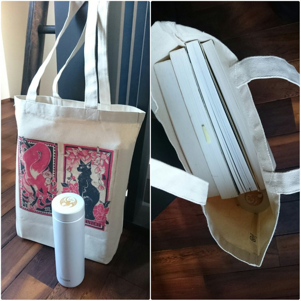 猫と狐、マッチ柄トートバッグ-M