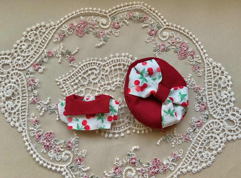 のれん さくらんぼのスクエアカラーTシャツ+ベレー帽