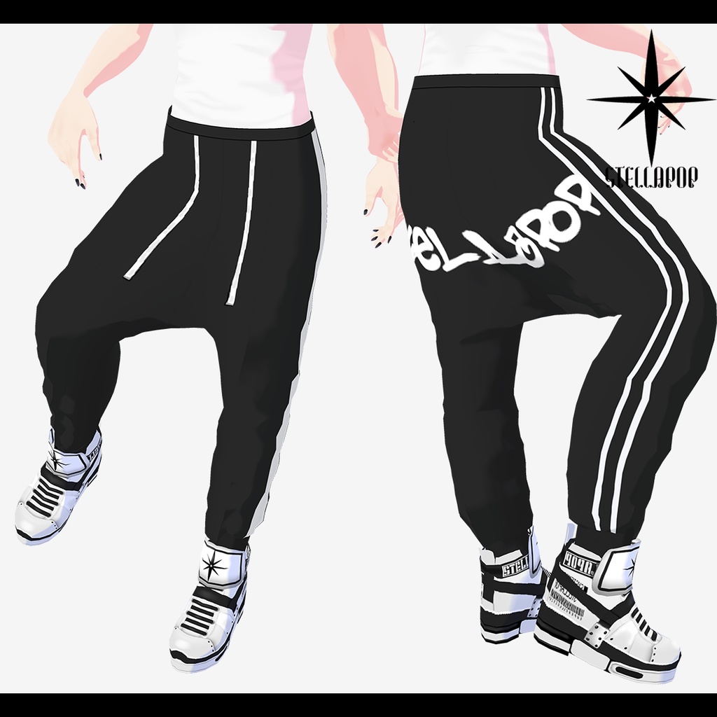 【VRoidアパレル】サルエルラインパンツ 【無料版有り】