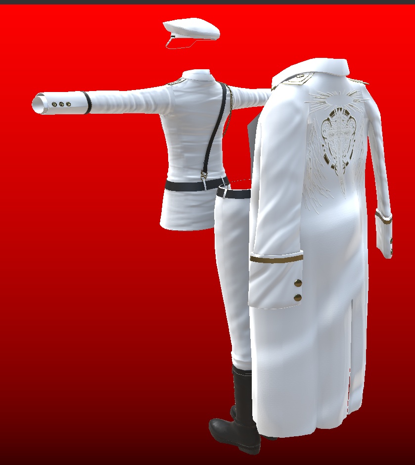 3Dモデル 軍服・肩掛けコート・小物・素体 複数アバター対応