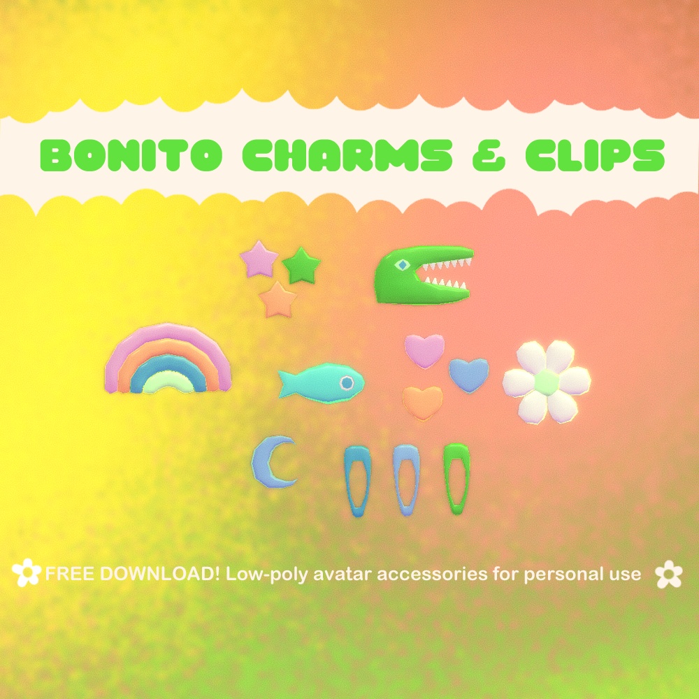 Bonito Charms & Clips [3D VRchat Avatar accessory] 