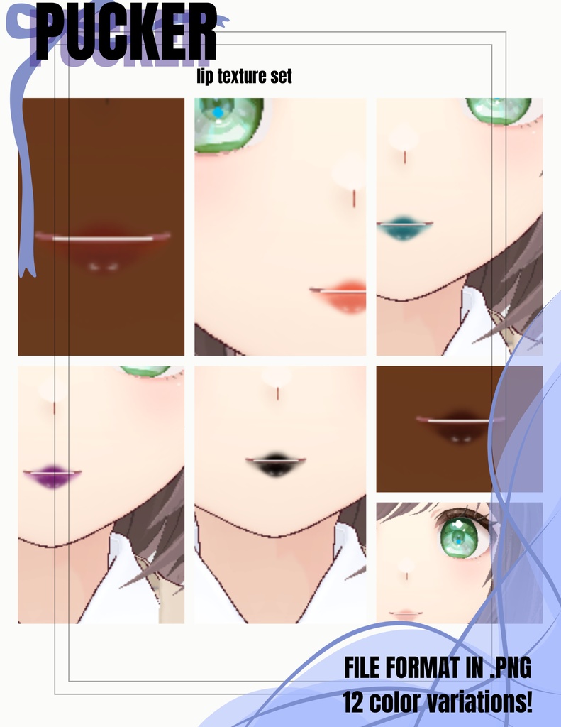 {FREE} Lipstick Texture for VROID & VRC (12 colors!)