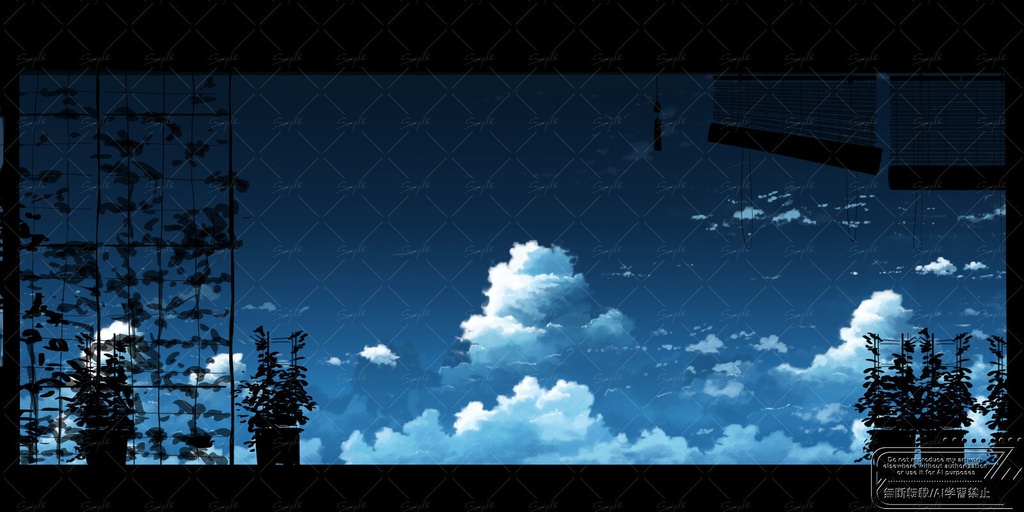 【商用利用OK】手描き雲ループ背景素材|風で揺れる風鈴アニメーション|10s / 1min Loop|4K