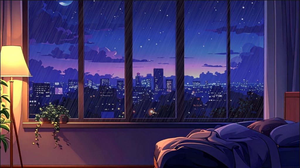 【動く背景】雨と寝室