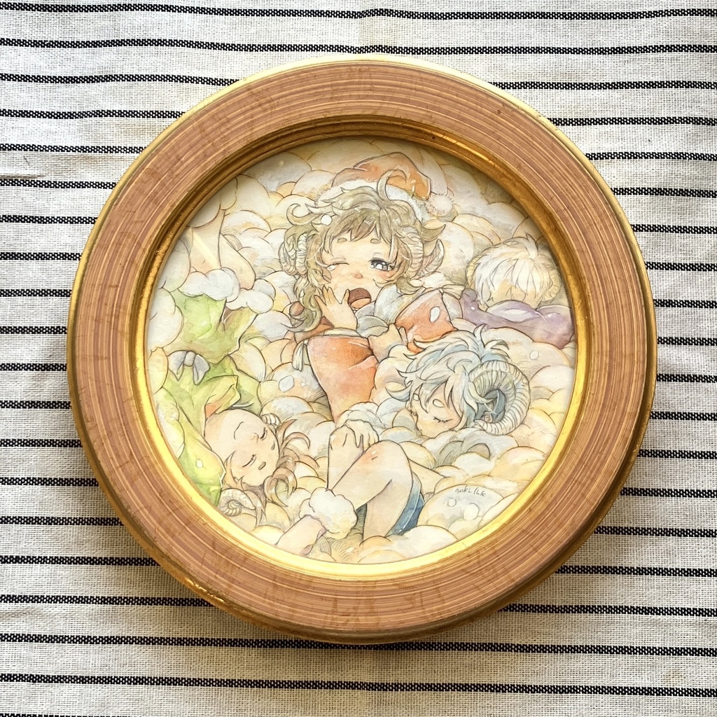 【額装原画】ひつじたちのもくもく