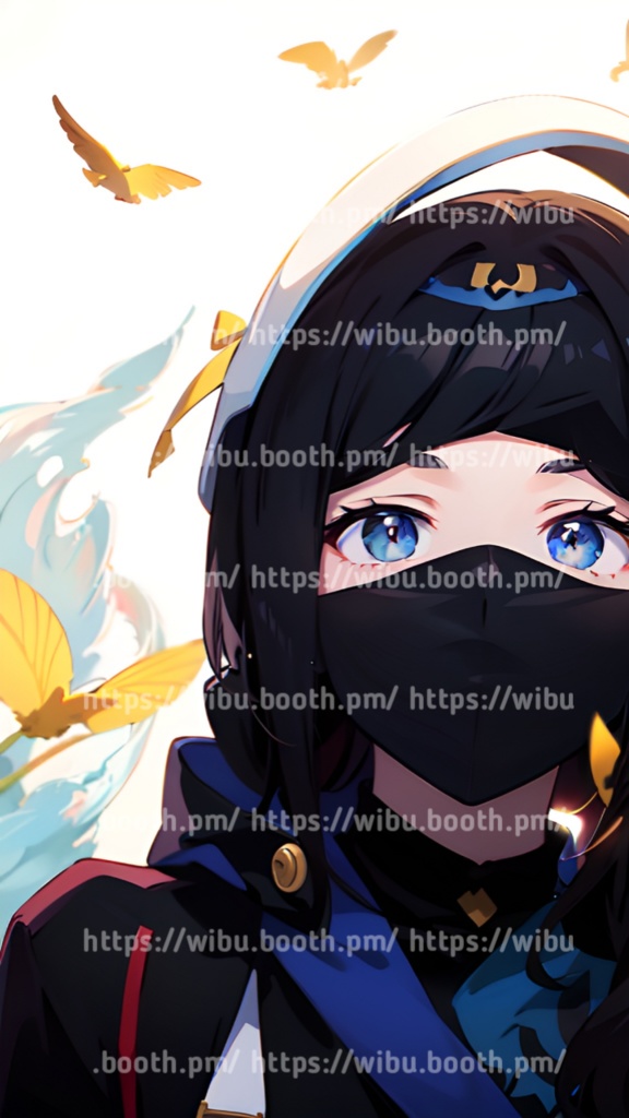 Mysterious Anime Girl in Black Mask and Blue Scarf