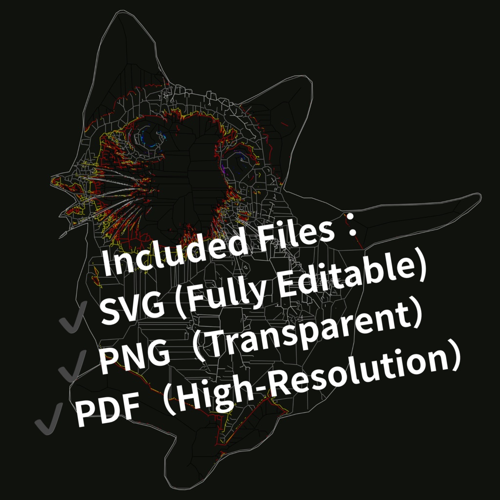 CADで描いた猫の線画素材|ミニマル・設計図風(12点セット)