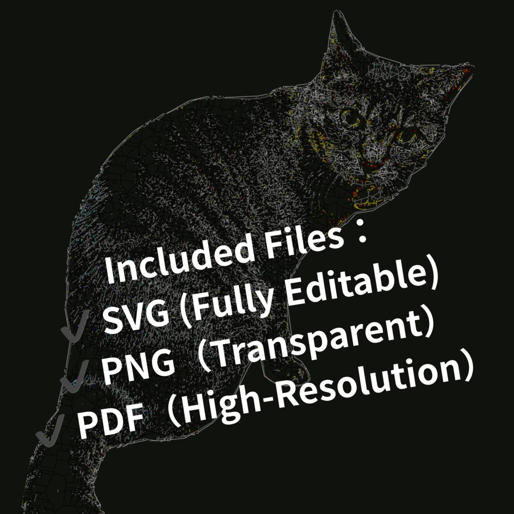 CADで描いた猫の線画素材|ミニマル・設計図風(12点セット)