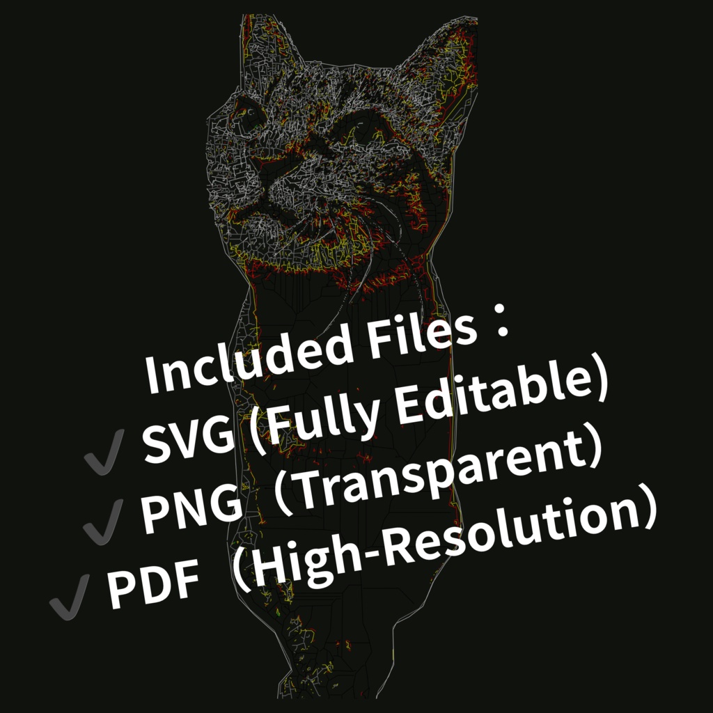 CADで描いた猫の線画素材|ミニマル・設計図風(12点セット)