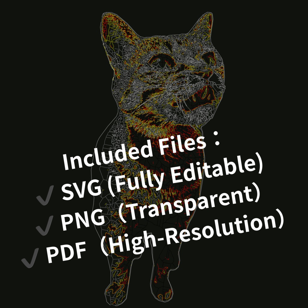 CADで描いた猫の線画素材|ミニマル・設計図風(12点セット)