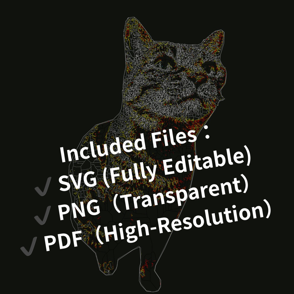 CADで描いた猫の線画素材|ミニマル・設計図風(12点セット)