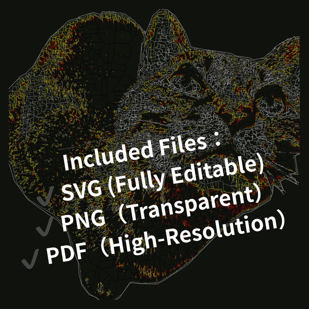 CADで描いた猫の線画素材|ミニマル・設計図風(12点セット)