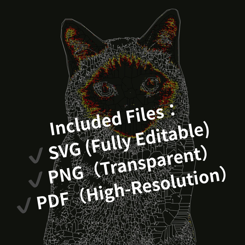 CADで描いた猫の線画素材|ミニマル・設計図風(12点セット)