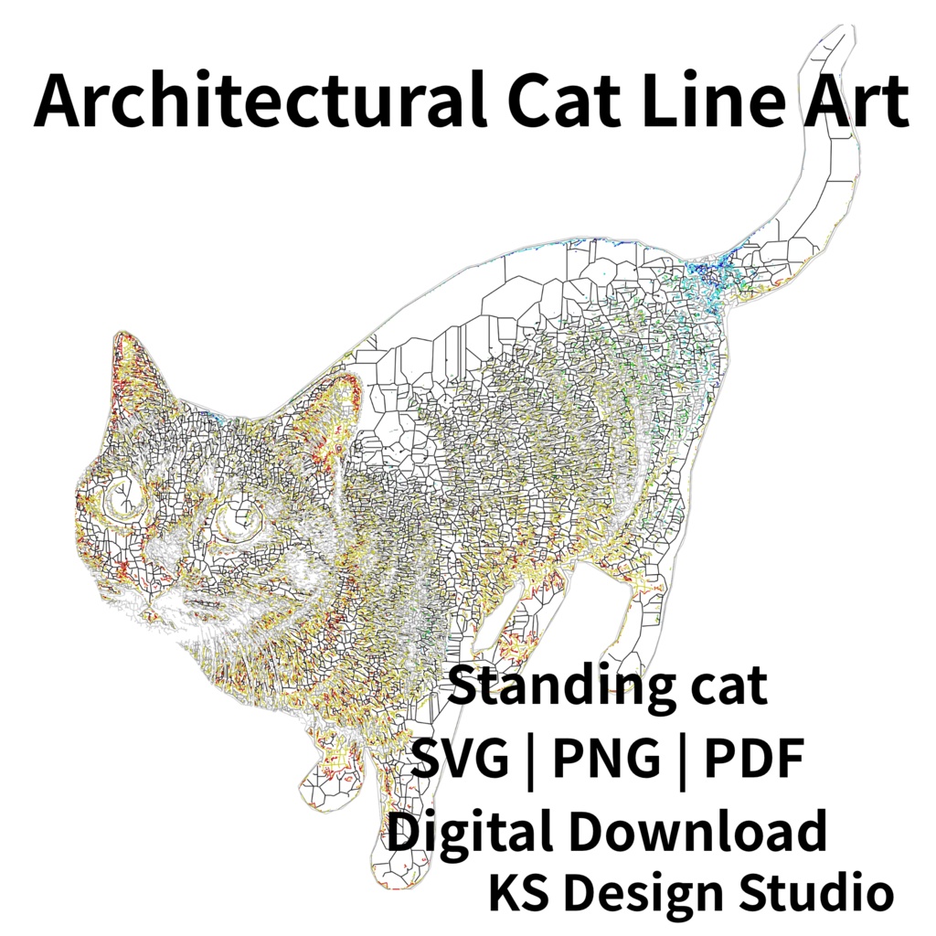 CADで描いた猫の線画素材の 無料お試しデータ