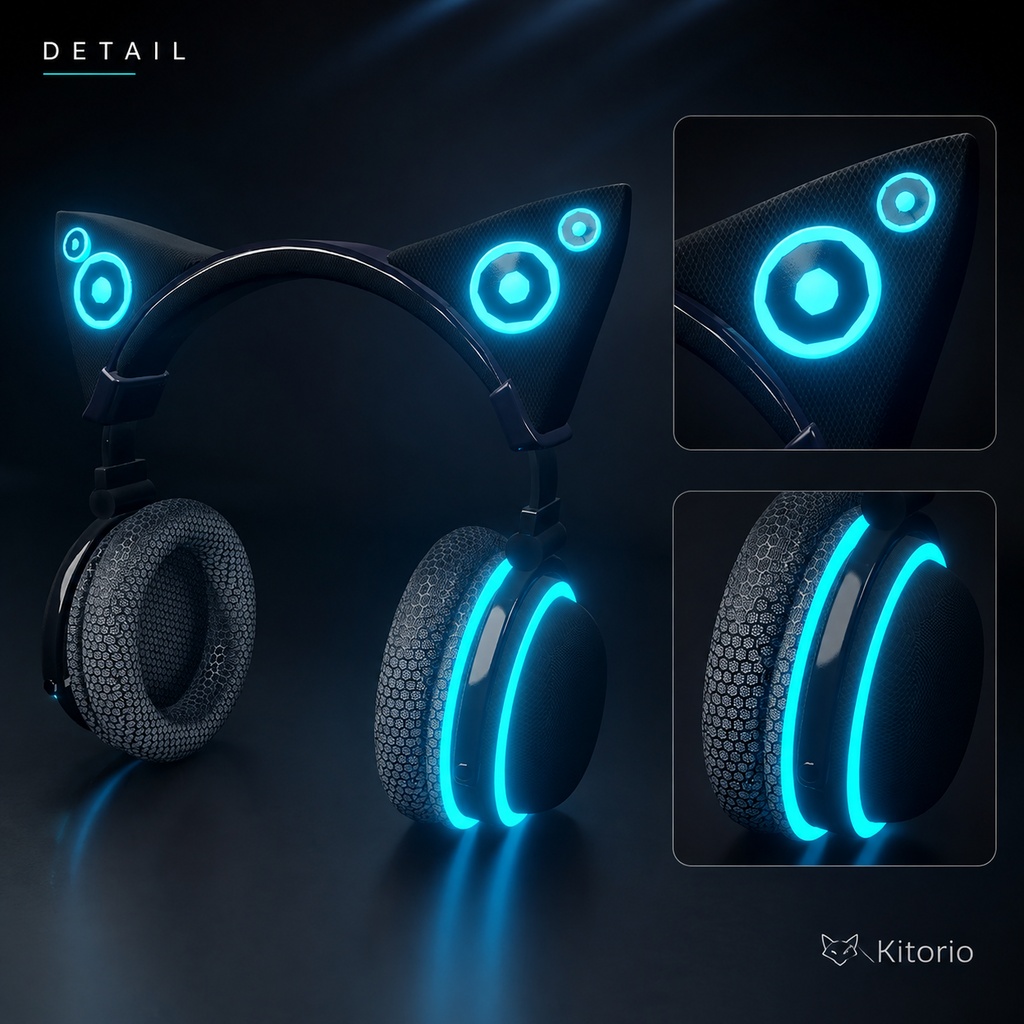 〖VRChat向け〗光るサイバー猫耳ヘッドホン|Cyber Cat Headphones