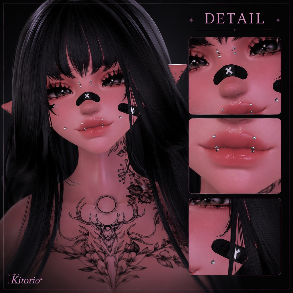 【VRChat向け】フェイスピアス&絆創膏セット|Piercings & Bandaids