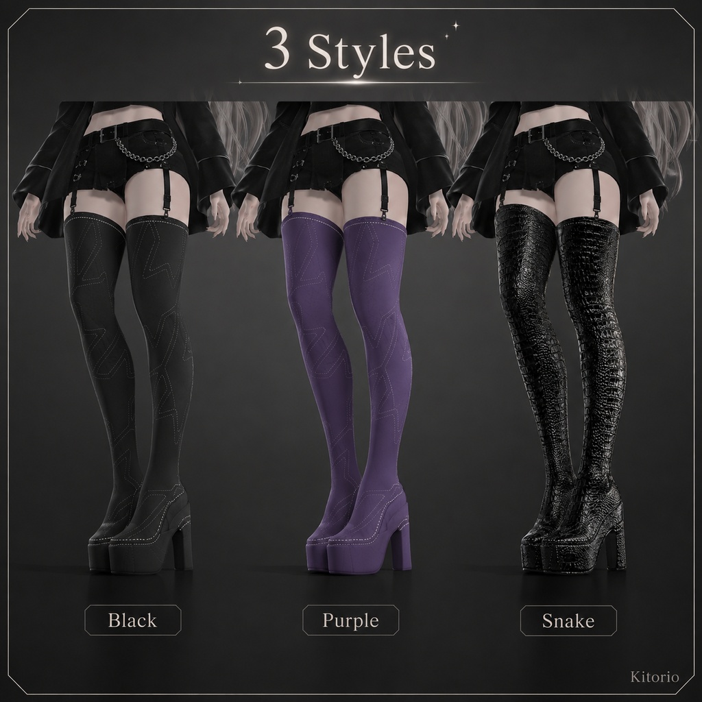 【VRChat向け】ロングヒールブーツ 3スタイル|Long Heel Boots