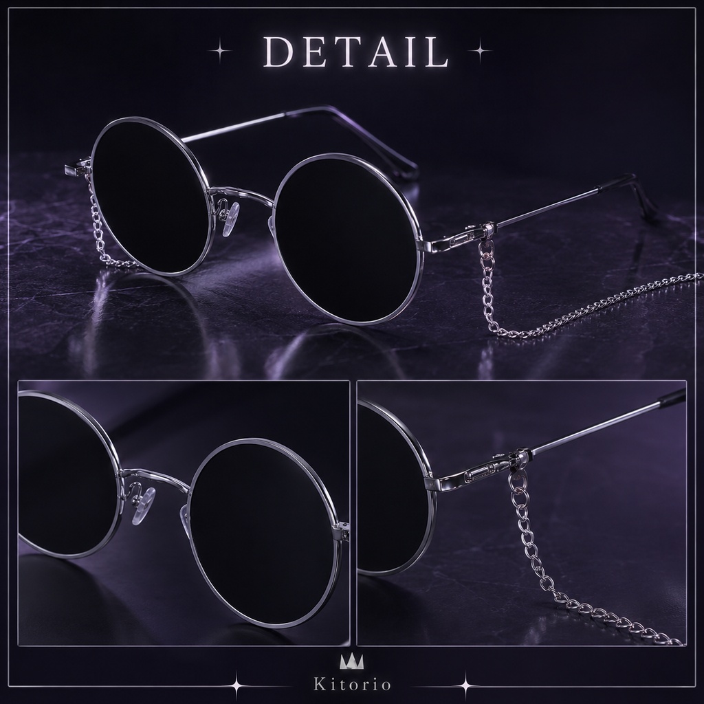 【VRChat向け】パールチェーン丸メガネ|Pearl Chain Shades