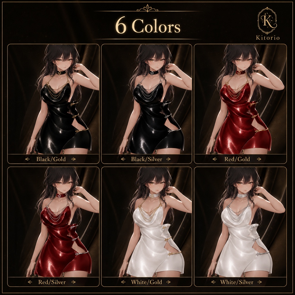 【VRChat向け】チェーンカクテルドレス 6カラー|Chain Cocktail Dress