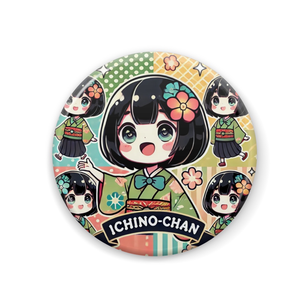 缶バッジ「イチノちゃん 着物(グリーン)」