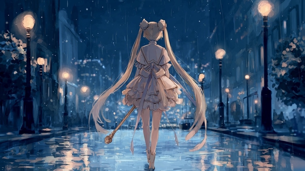 雨降る夜の街で一人駆け出す魔法少女