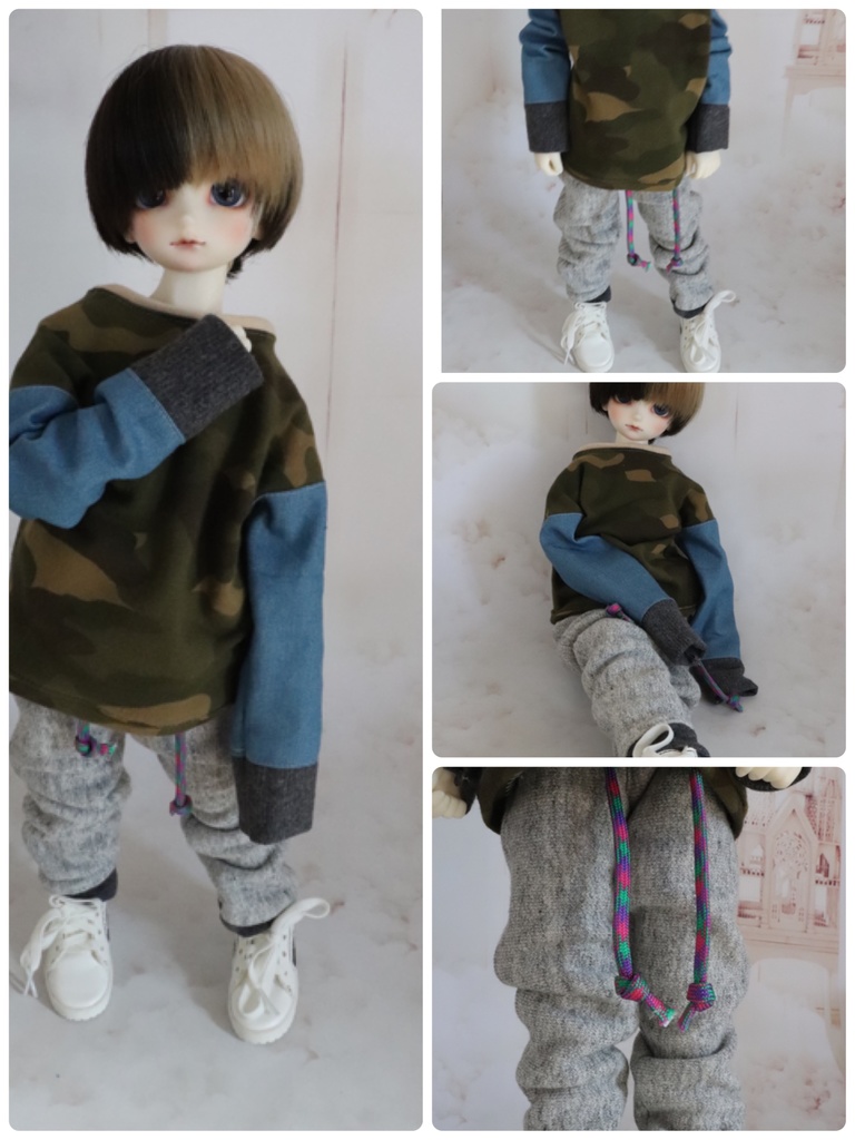 迷彩×デニムトップス、スウェットパンツset