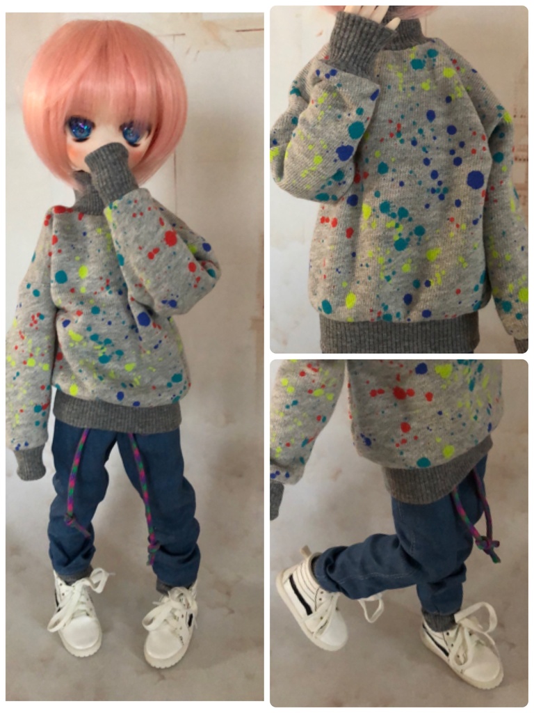 ペイントスウェット×デニムセット