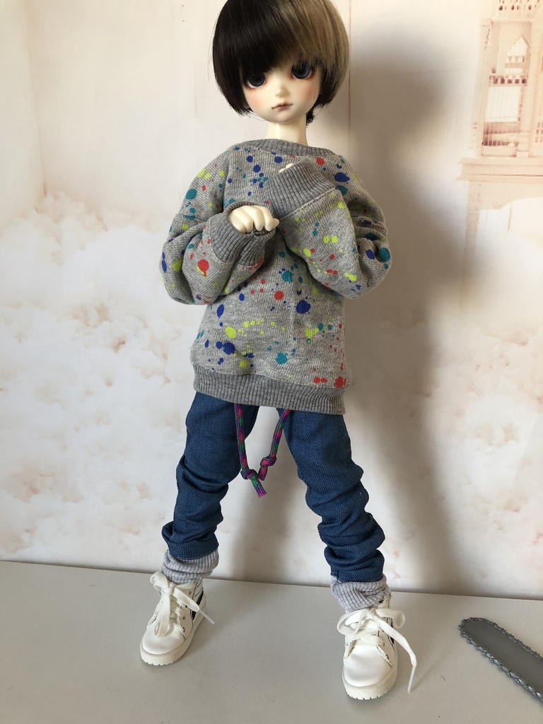 ペイントスウェット×デニムセット