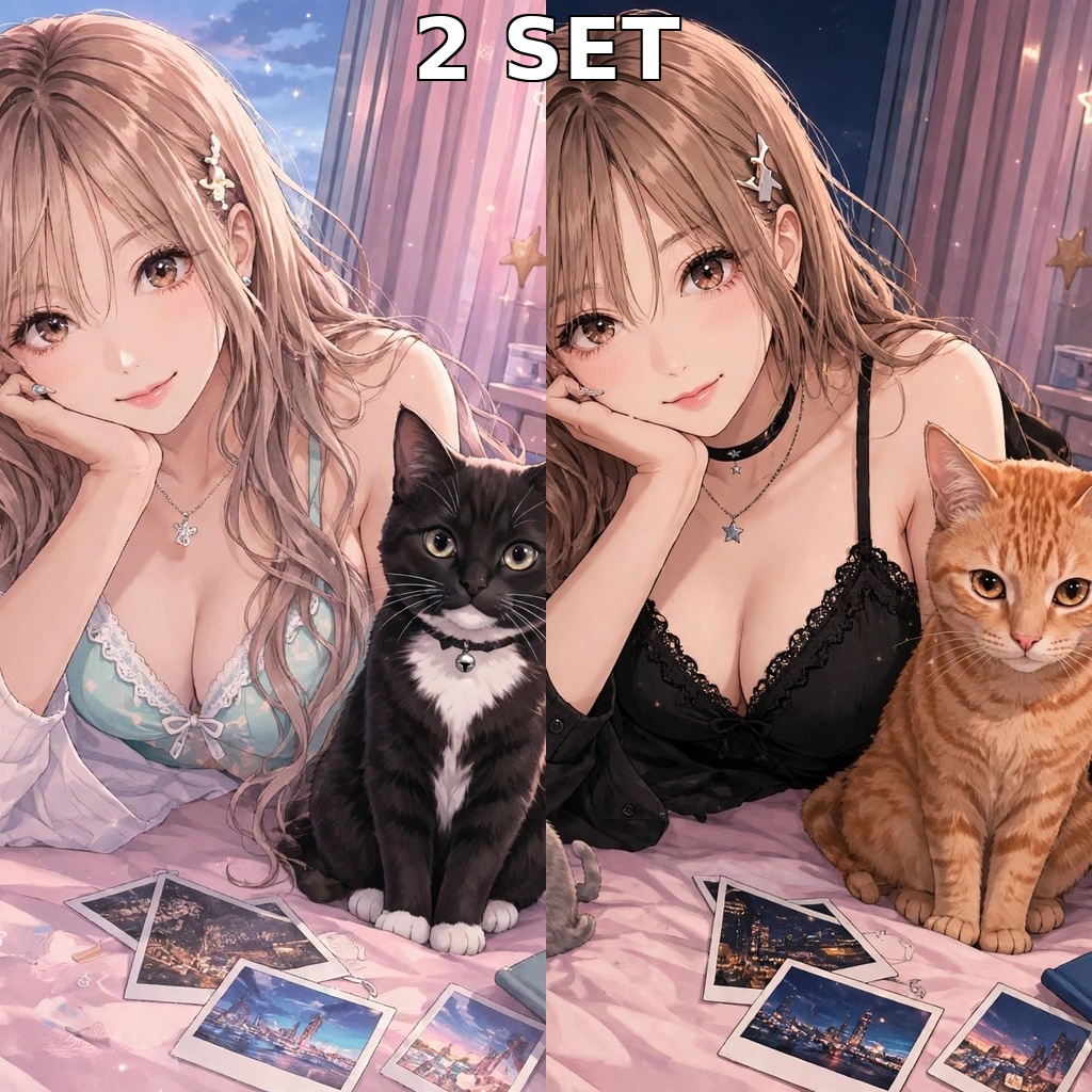空港が見える女の子の部屋と猫3匹