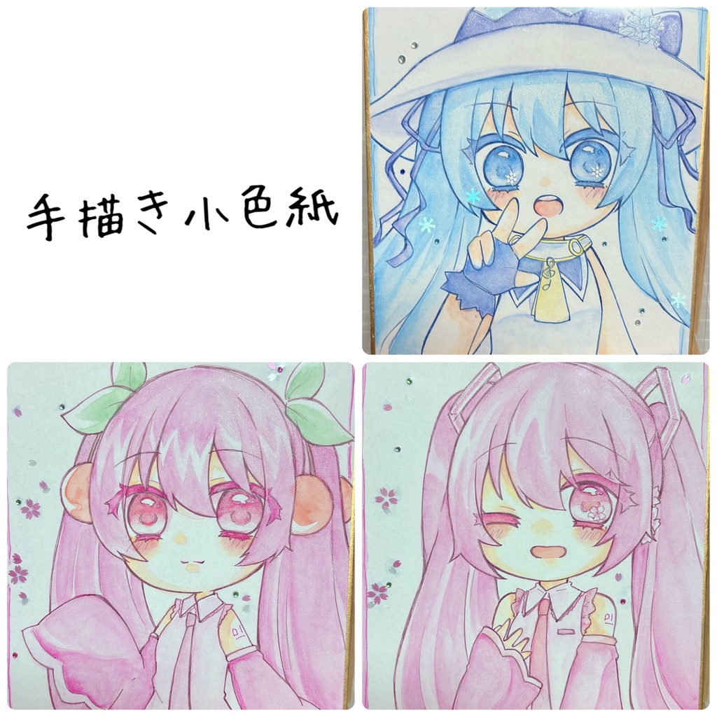 ミクさん小色紙【アナログ原画】