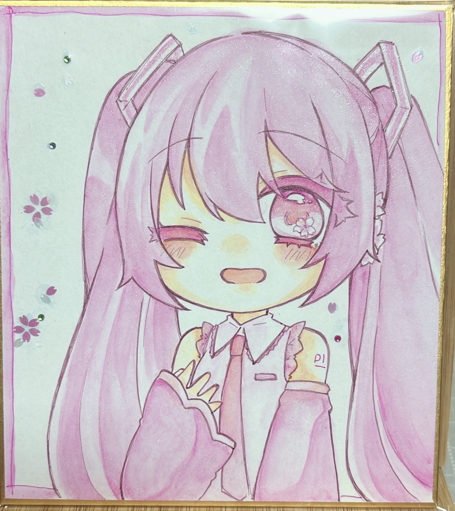 ミクさん小色紙【アナログ原画】