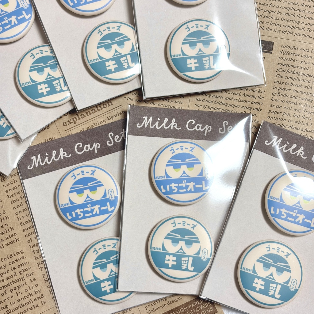 ゴーミーズ牛乳瓶の蓋風缶バッジ