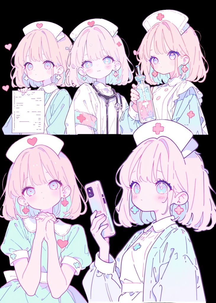 かわいいナース 透過PNG素材セット (26枚)