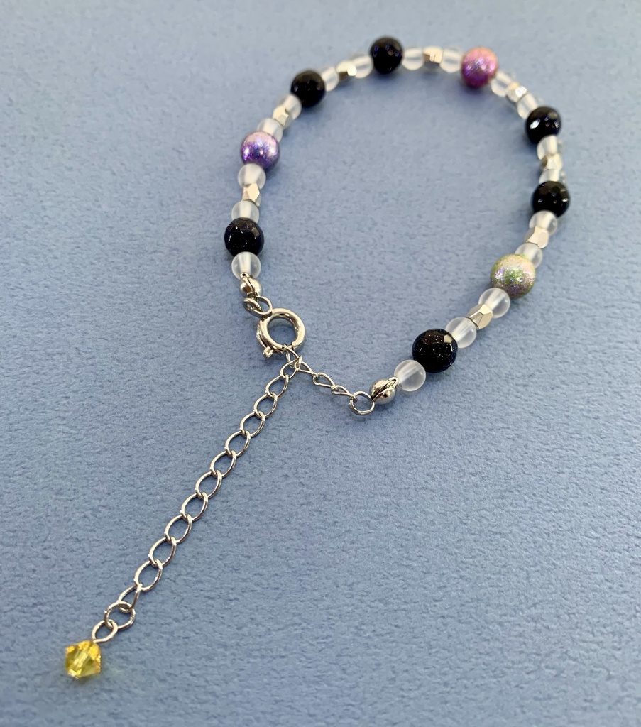 【天然石】Stellaイメージブレスレット［ブルーサンドストーン×フロストクォーツ（ロジウム）］