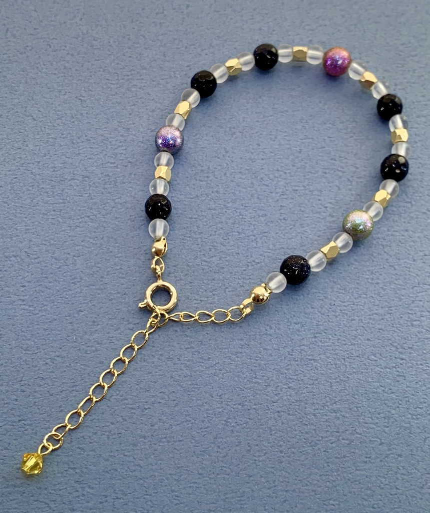 【天然石】Stellaイメージブレスレット［ブルーサンドストーン×フロストクォーツ（ゴールド）］