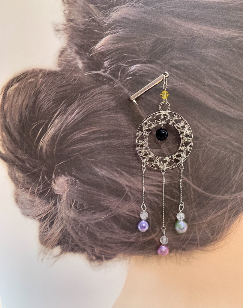 【天然石】Stellaイメージかんざし［ブルーサンドストーン×クラッククォーツ×フロストクォーツ（ロジウム）］