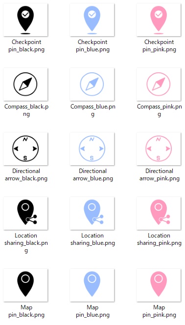 シンプルフラットアイコンセット｜地図・マップUI15点（PNG・商用利用OK）