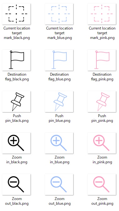 シンプルフラットアイコンセット｜地図UI・ナビ操作15点（PNG・商用利用OK）