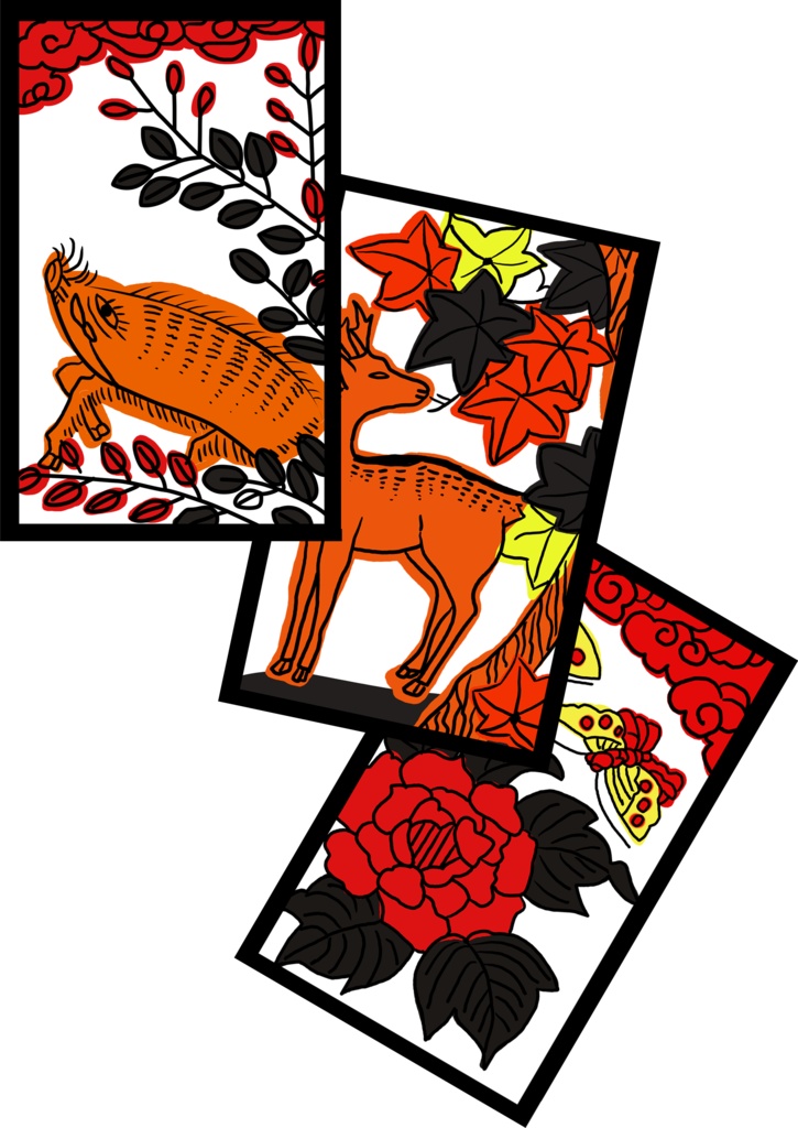 花札パロディー猪鹿蝶Tシャツ