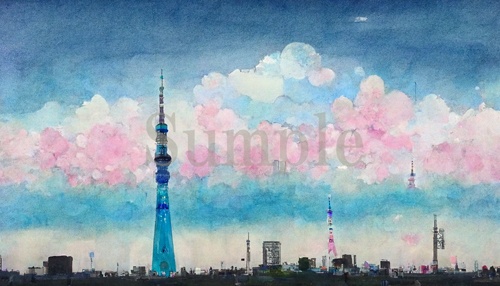 イラスト　デジタルアート「パステル　TOKYO」1792×1024px　ZOOM背景画像
